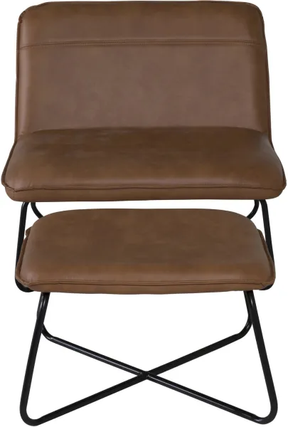 VENTURE DESIGN X-sillón lounge con reposapiés - PU marrón y hierro negro